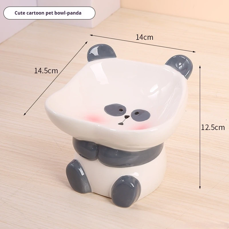 Cartoon cute pet bowl, ceramic high neck protection, anti black chin, multifunctional water and food container, cat and dog bowl