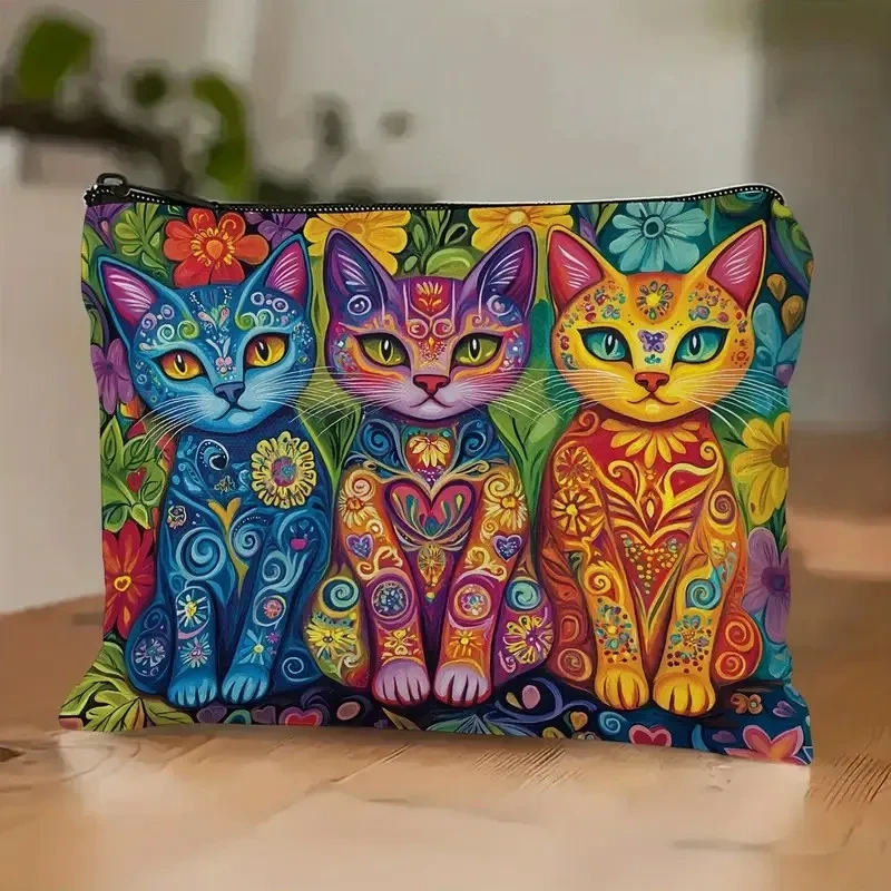 Cat, Strawberry Girl, Friendship Pattern, Travel Supplies Bag, Waterproof Polyester Zipper Bag, Cosmetics, Accessories