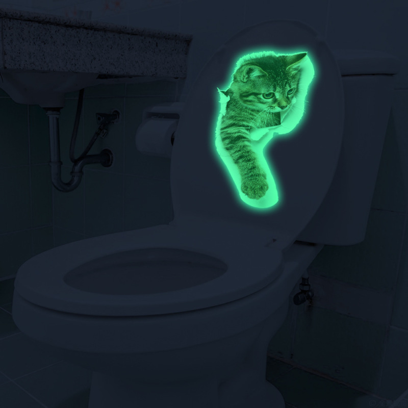 glow-in-the-dark stickers-Toilet Sticker Cute Cat Bathroom Toilet Cover Sticker Wall Stickers Animal Wc Accessories For Home Bathroom
