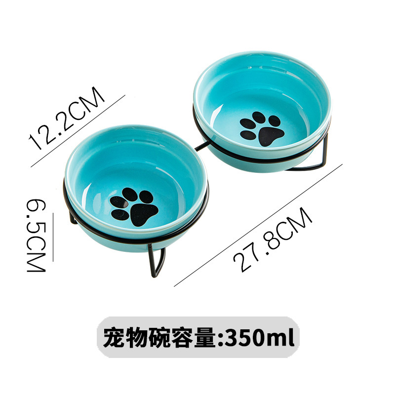 Ceramics Raised Cat Bowls with Heighten Metal Stand15 Ounces Turquoise