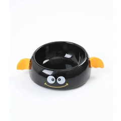 Cute Black Cartoon Design Ceramic Pet Food Water Bowl Cat Dog Feeder 2 Layer Neck Protect High Foot Set Bowl for Small Animal