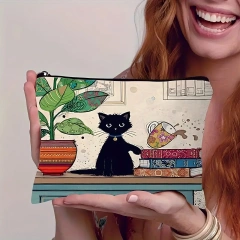 Cat, Strawberry Girl, Friendship Pattern, Travel Supplies Bag, Waterproof Polyester Zipper Bag, Cosmetics, Accessories