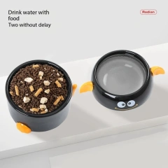 Cute Black Cartoon Design Ceramic Pet Food Water Bowl Cat Dog Feeder 2 Layer Neck Protect High Foot Set Bowl for Small Animal