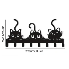 Festive Cat-Shaped Iron Wall Rack – Multifunctional 5-Hook Key Holder | Decorative Hanger for Keys, Small Items