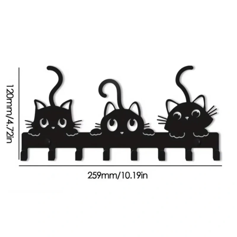 Festive Cat-Shaped Iron Wall Rack – Multifunctional 5-Hook Key Holder | Decorative Hanger for Keys, Small Items