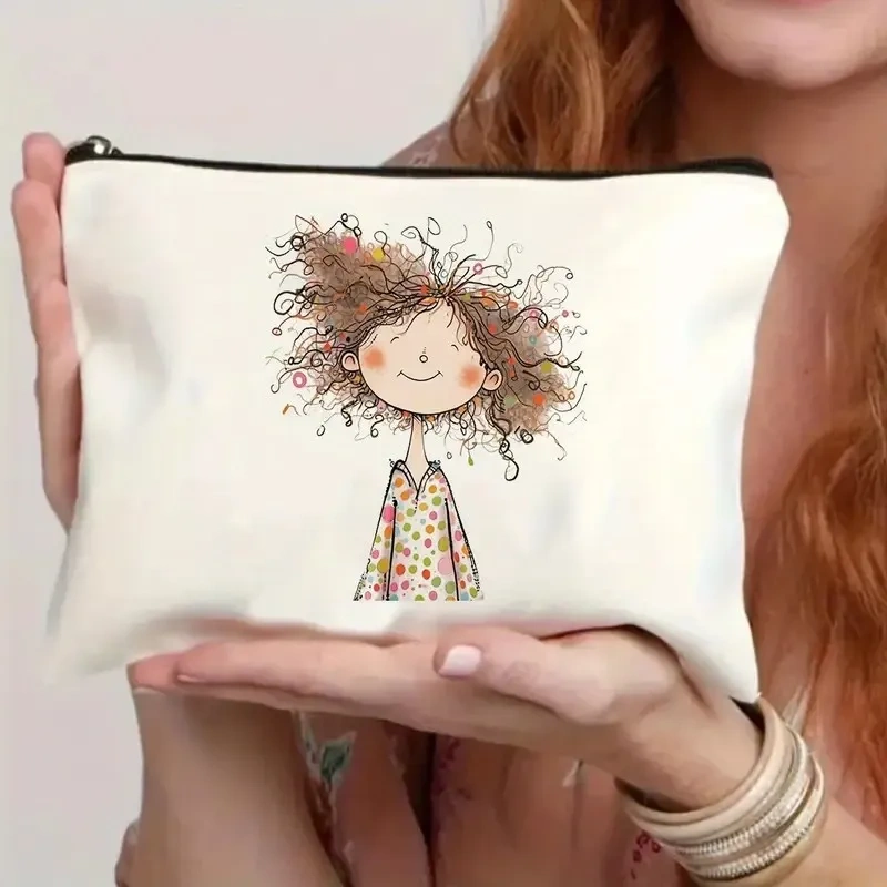Cat, Strawberry Girl, Friendship Pattern, Travel Supplies Bag, Waterproof Polyester Zipper Bag, Cosmetics, Accessories