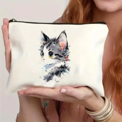 Cat, Strawberry Girl, Friendship Pattern, Travel Supplies Bag, Waterproof Polyester Zipper Bag, Cosmetics, Accessories
