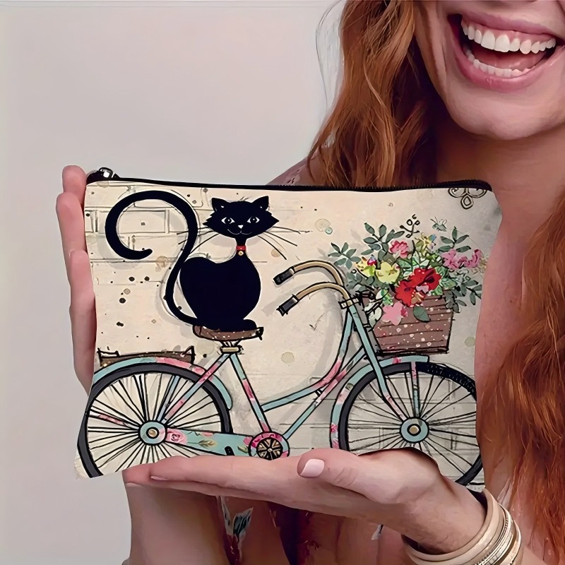 Cat, Strawberry Girl, Friendship Pattern, Travel Supplies Bag, Waterproof Polyester Zipper Bag