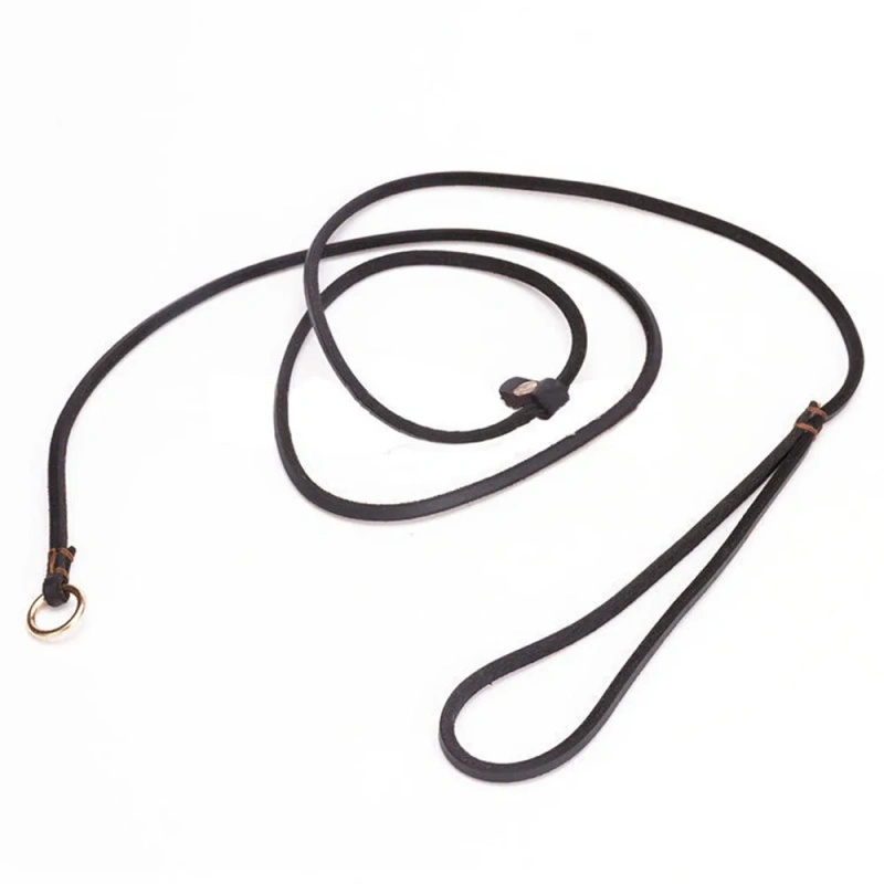 Soft Genuine Leather Pet Slip Leash Dog Lead and Collar Combo Adjustable for Small Dogs Puppy Walking Leash Doggy Slip P Chain