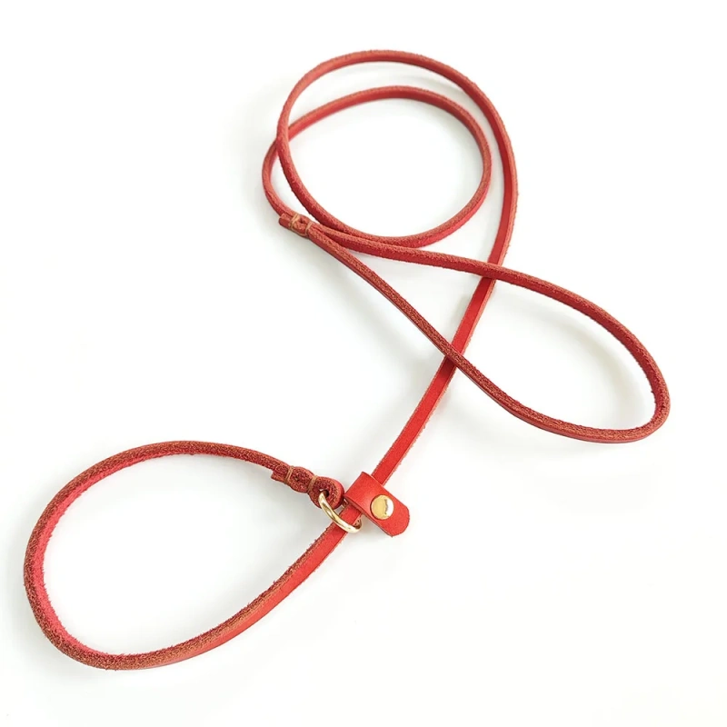 Soft Genuine Leather Pet Slip Leash Dog Lead and Collar Combo Adjustable for Small Dogs Puppy Walking Leash Doggy Slip P Chain