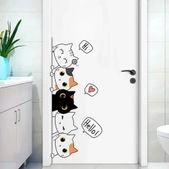1pc Kitten Door Sticker, Home Decoration Door Sticker, Cute Children's Room Door Decoration Supplies