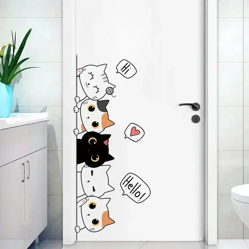 1pc Kitten Door Sticker, Home Decoration Door Sticker, Cute Children's Room Door Decoration Supplies