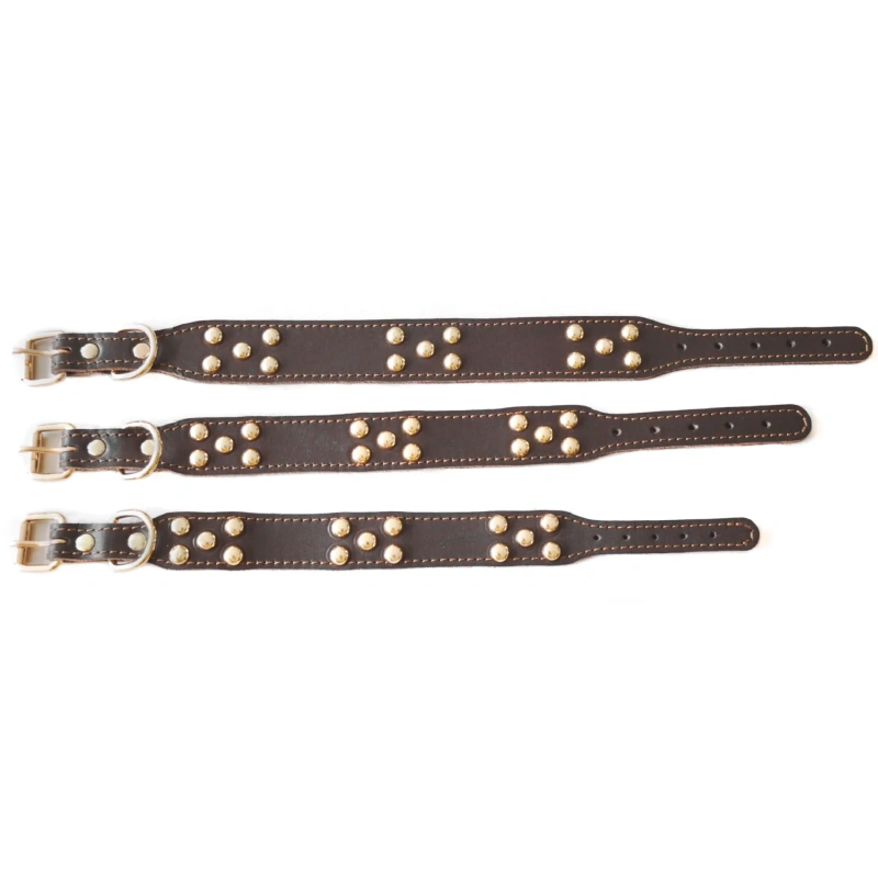 The first layer of cowhide mushroom nail rivet leather collar widened dog collar collar Lingti terrier.
