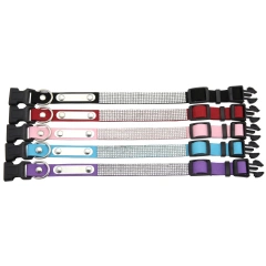 Rhinestone Cat Collar Leather Stainless Steel Engraved Small Pet Leash Collar