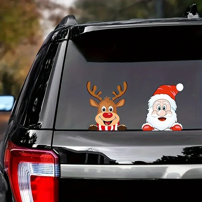 Merry Christmas vehicle stickers, waterproof Santa and reindeer window grilles, suitable for car computer stickers car sticker