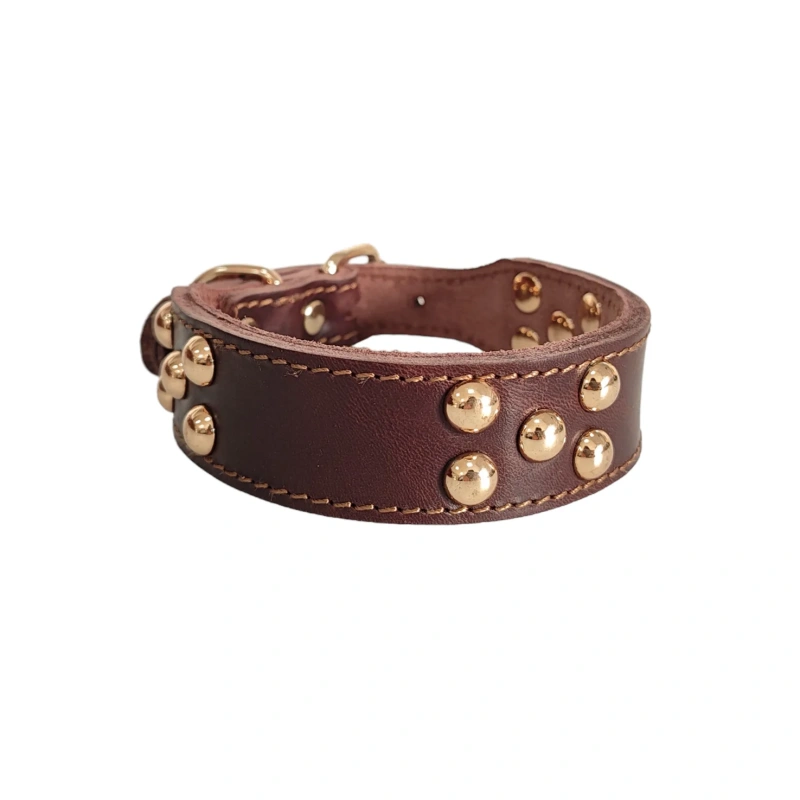 The first layer of cowhide mushroom nail rivet leather collar widened dog collar collar Lingti terrier.