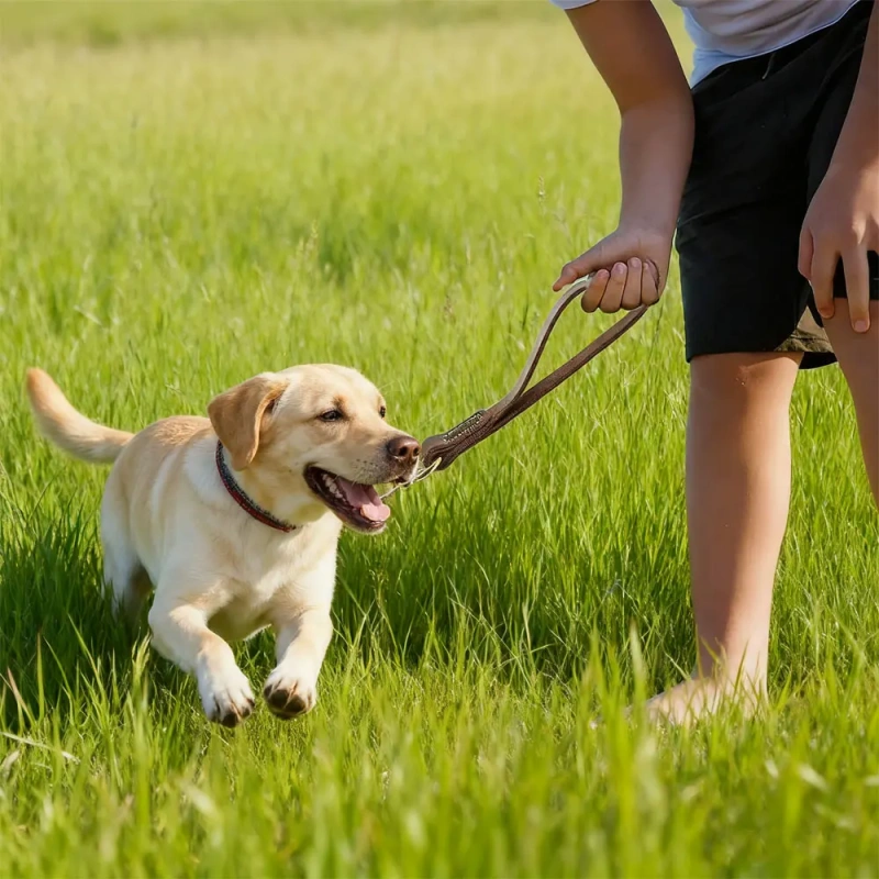 Genuine Leather Dog Leash Solid Copper Hook Reinforced Stitching Wear-Resistant Medium Large Pet Outdoor Train Walk Supplies