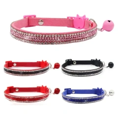 Free shipping Cat Collar Rhinestone Breakaway Shiny Pet Goats Necklace Collier Chain Quick Release Safety Soft Suede Luxury
