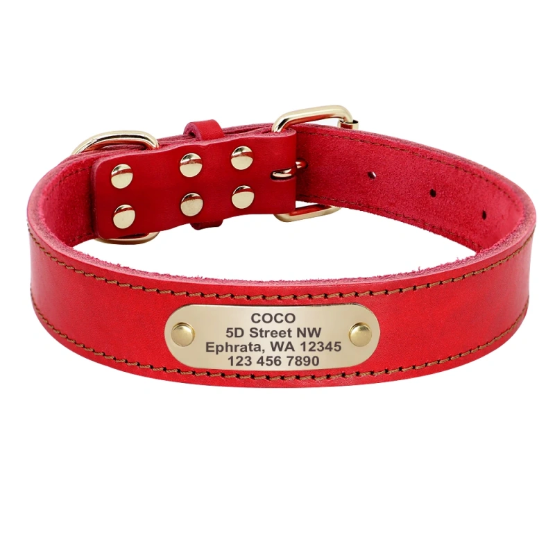 Real Leather Large Dog Collar Personalized Genuine Leather Medium Large Dog Collars Custom Pet Collars for Dogs Engrave Name