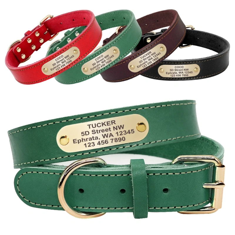 Real Leather Large Dog Collar Personalized Genuine Leather Medium Large Dog Collars Custom Pet Collars for Dogs Engrave Name