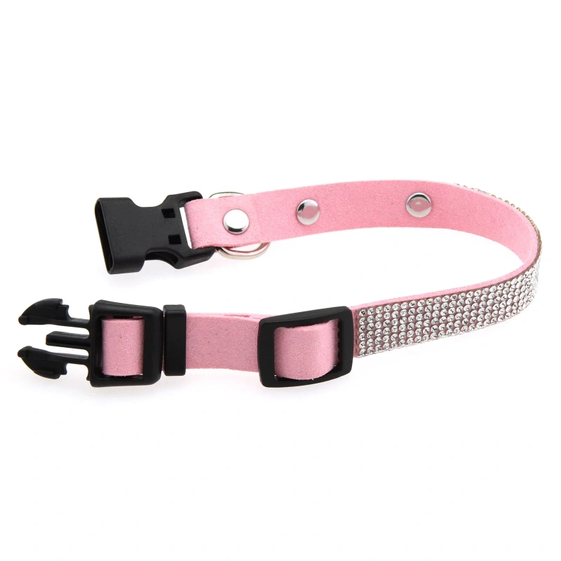 Rhinestone Cat Collar Leather Stainless Steel Engraved Small Pet Leash Collar