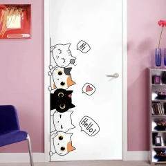 1pc Kitten Door Sticker, Home Decoration Door Sticker, Cute Children's Room Door Decoration Supplies