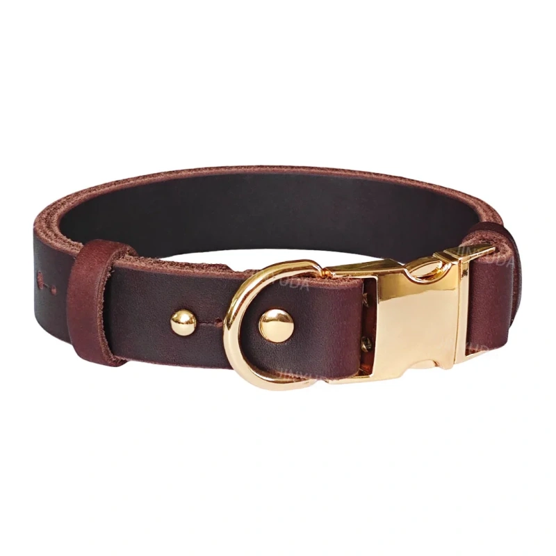 Luxury leather dog collar, genuine leather pet collar, handmade dog neck collar with top layer cowhide and metal buckle