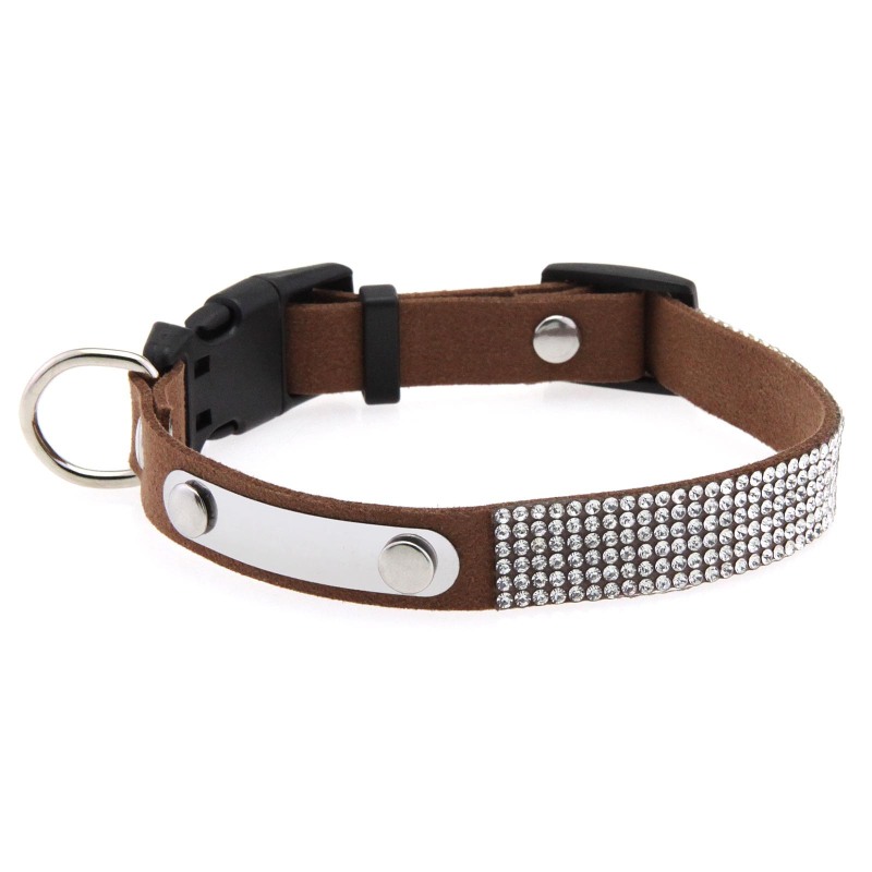 Rhinestone Cat Collar Leather Stainless Steel Engraved