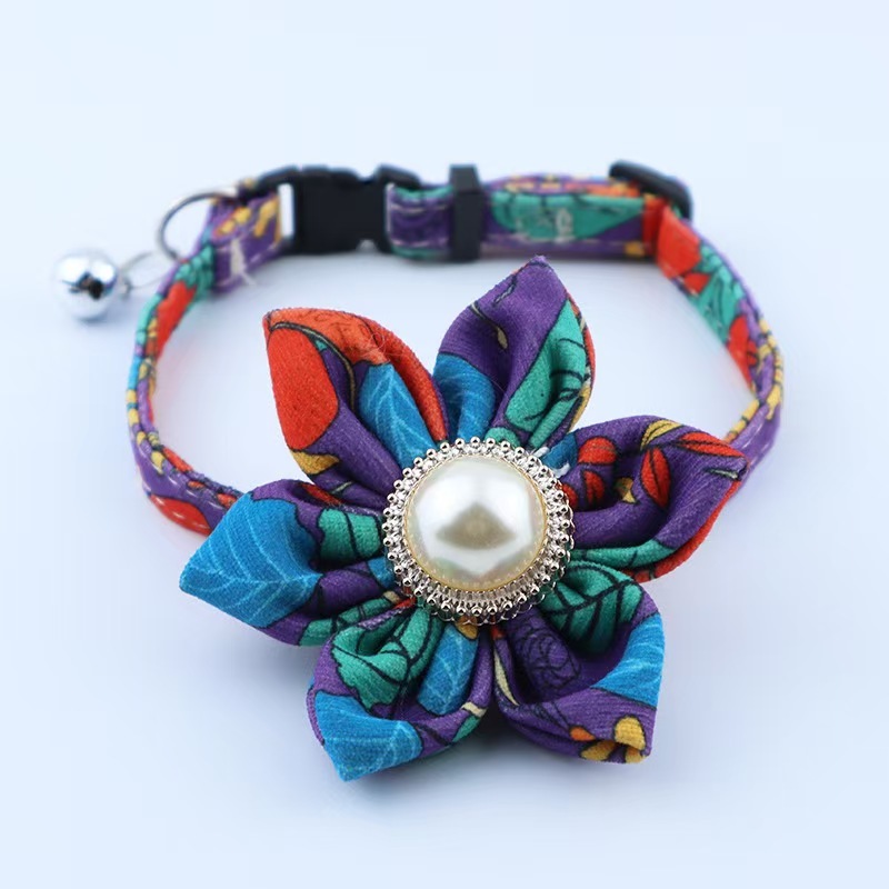 Flower Sashy Bell Adjustable Pet Cat Puppy Collar