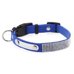 Rhinestone Cat Collar Leather Stainless Steel Engraved