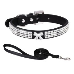 PU pet collar with sparkling rhinestones