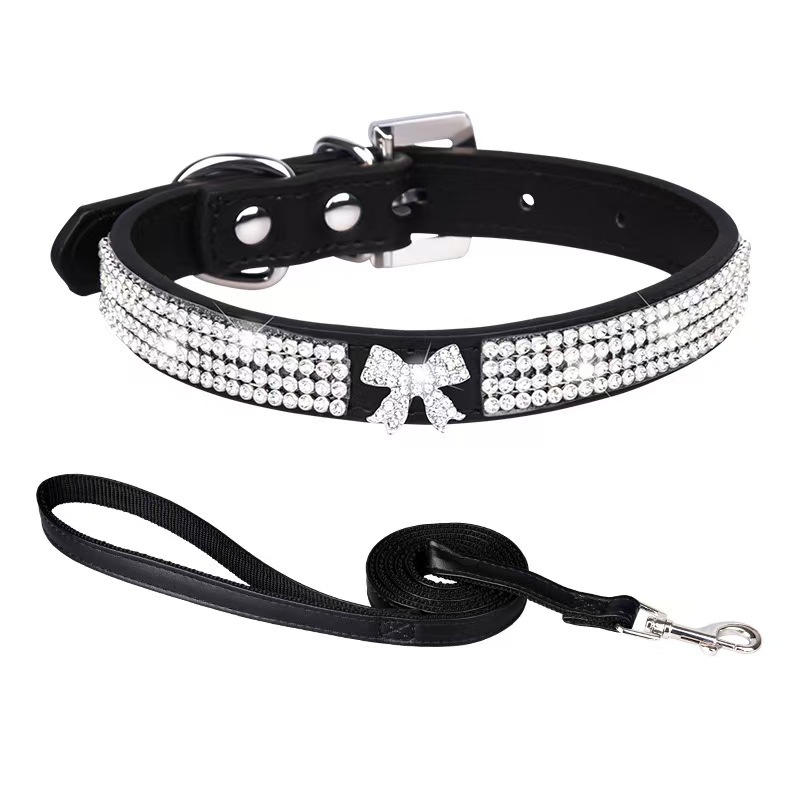 PU pet collar with sparkling rhinestones