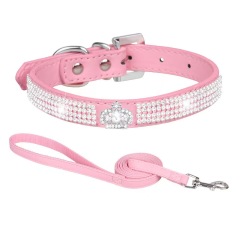 PU pet collar with sparkling rhinestones