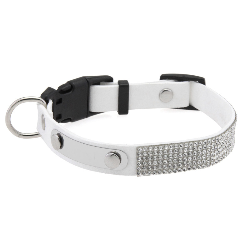 Rhinestone Cat Collar Leather Stainless Steel Engraved