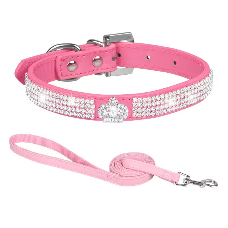 PU pet collar with sparkling rhinestones
