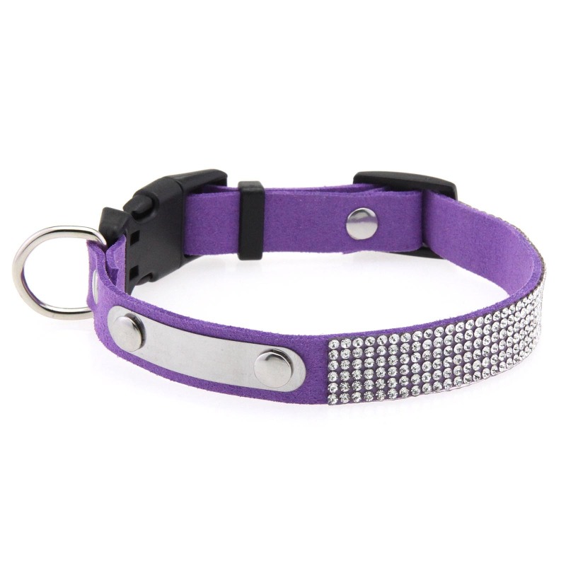 Rhinestone Cat Collar Leather Stainless Steel Engraved