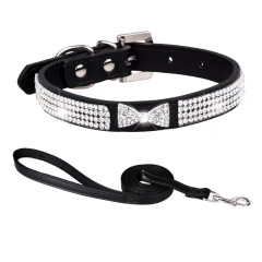 PU pet collar with sparkling rhinestones