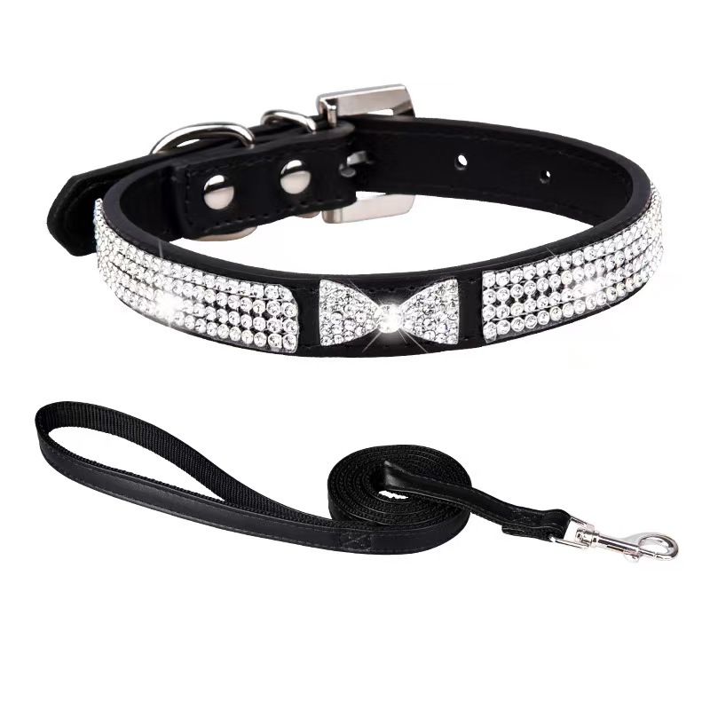 PU pet collar with sparkling rhinestones