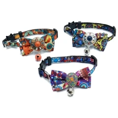 18-28cm Bohemian Style Cat Adjustable Collar Vintage Gorgeous Bow Bell Pet Cat Small Dog Collar Pet Accessories