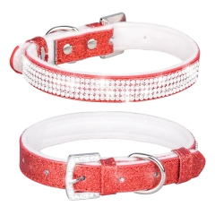 CP326--pet dog & cat collar with Shining diamonds and sparkling fabric, soft lint bottom.