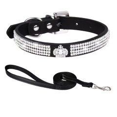 PU pet collar with sparkling rhinestones
