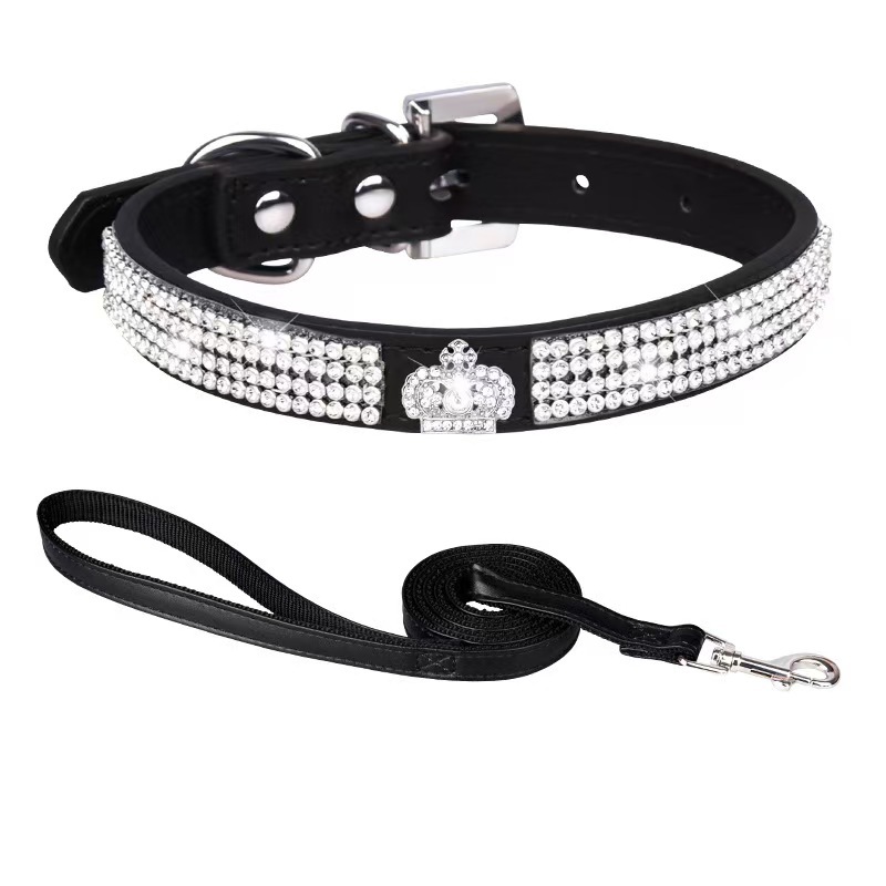 PU pet collar with sparkling rhinestones