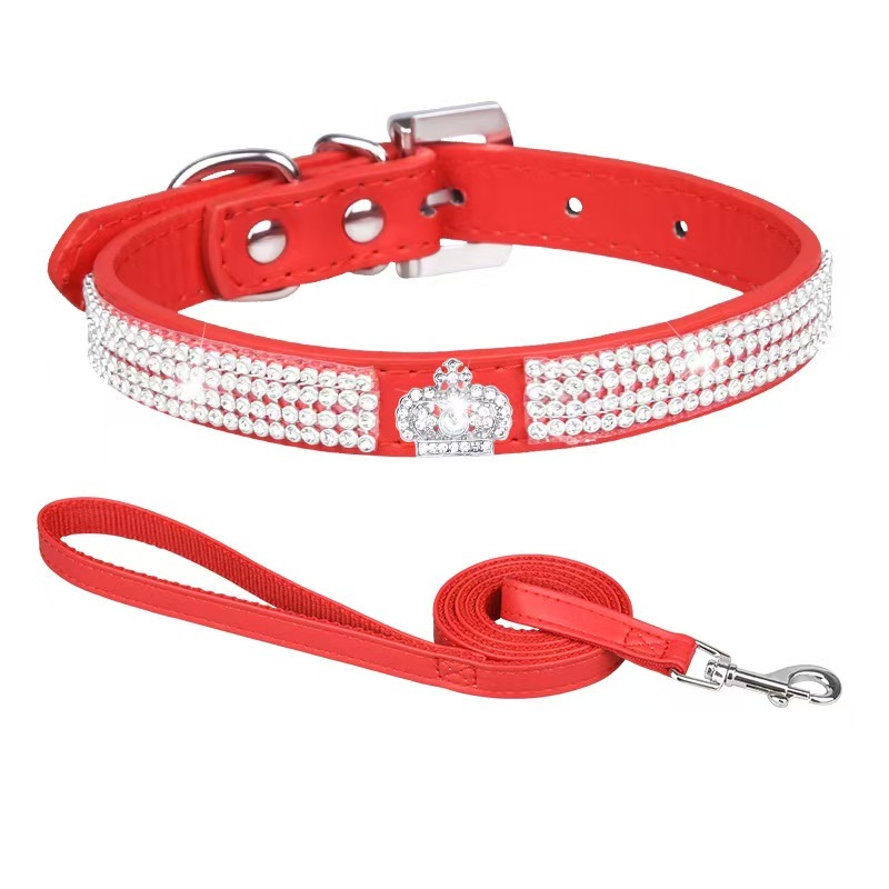 PU pet collar with sparkling rhinestones