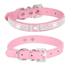 24 Colors Bling Cute Dazzling Sparkling Full Crystal Soft Suede Leather Rhinestone Dog Collar for Pet Dogs Cats Puppy