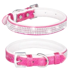 CP326--pet dog & cat collar with Shining diamonds and sparkling fabric, soft lint bottom.