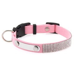 Rhinestone Cat Collar Leather Stainless Steel Engraved