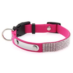 Rhinestone Cat Collar Leather Stainless Steel Engraved