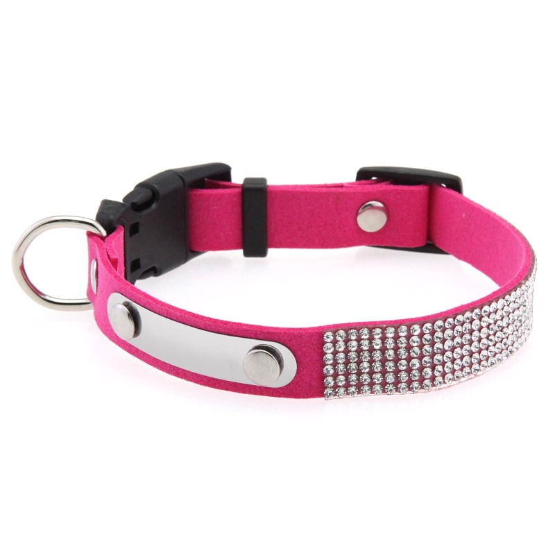 Rhinestone Cat Collar Leather Stainless Steel Engraved