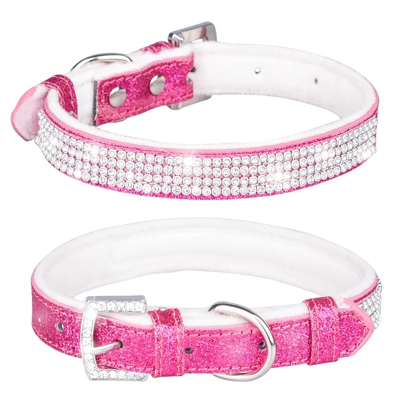 CP326--pet dog & cat collar with Shining diamonds and sparkling fabric, soft lint bottom.
