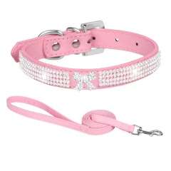 PU pet collar with sparkling rhinestones